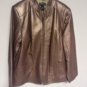 Vintage 90s Style & Co. Metallic Brown Leather Zip-Front Jacket